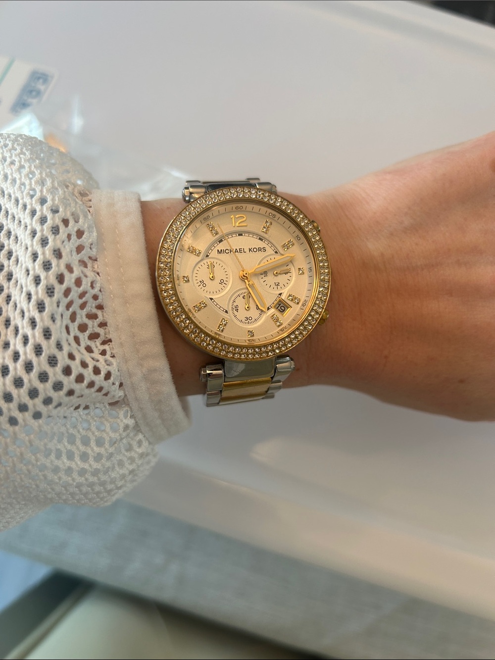 Michael Kors Two-Tone Gold and Silver Crystal Bezel Women's Watch